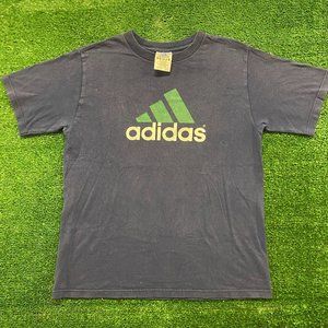 Vintage 90s Adidas 3 Stripes T-Shirt Faded Navy M Athletic Streetwear Hip Hop